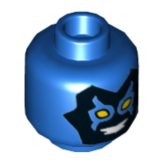 Minifigure, Head Alien Mask Black with Yellow Eyes and White Teeth Pattern (Blue Beetle) - Hollow Stud