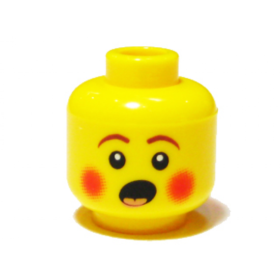 Minifigure, Head Rosy Cheeks, Open Mouth, Brown Eyebrows Pattern (Caroler) - Blocked Open Stud