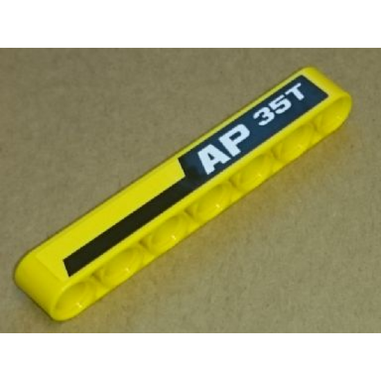 Technic, Liftarm 1 x 7 Thick with 'AP 35T' and Black and Yellow Stripes Pattern Model Left Side (Sticker) - Set 8264