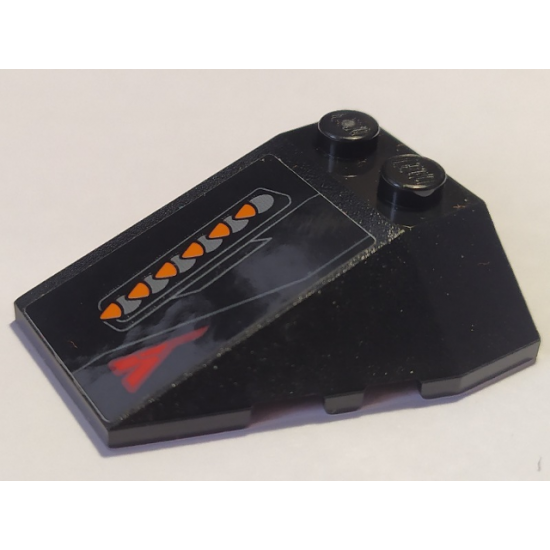 Wedge 4 x 4 Triple with Stud Notches with Dark Bluish Gray and Orange Bullets Pattern Model Right Side (Sticker) - Set 76087