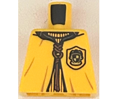 Torso Quidditch Robe over Sweater, Yellow Collar and Hufflepuff Crest and Dark Orange Lacing Pattern