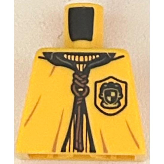 Torso Quidditch Robe over Sweater, Yellow Collar and Hufflepuff Crest and Dark Orange Lacing Pattern