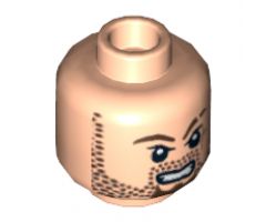 Minifigure, Head Beard Stubble, Goatee, Scar on Left Cheek and Eyebrow Pattern - Hollow Stud