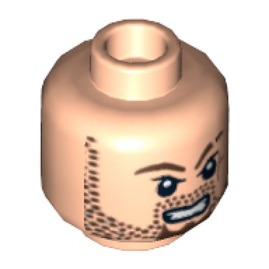 Minifigure, Head Beard Stubble, Goatee, Scar on Left Cheek and Eyebrow Pattern - Hollow Stud