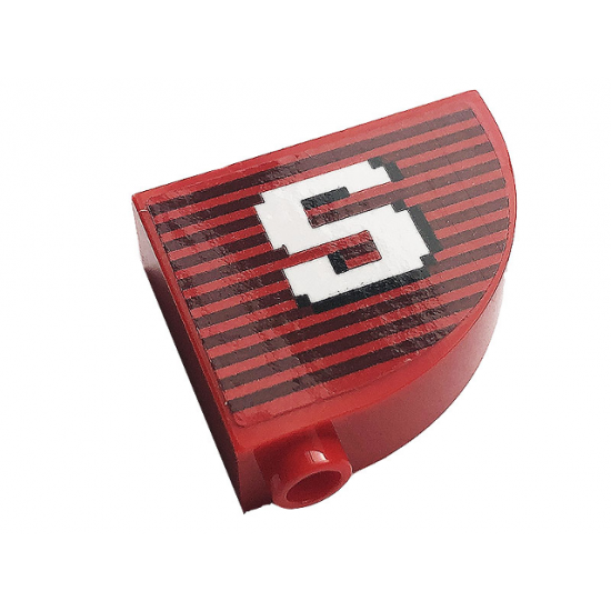 Slope, Curved 3 x 1 x 2 with Stud with Gray Stripes and White Letter 'S' Pattern (Sticker) - Set 10272