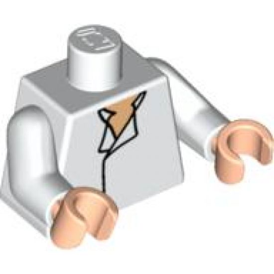Torso SW Shirt Open Collar, No Vest, Light Nougat Pattern (Han Solo) / White Arms / Light Nougat Hands