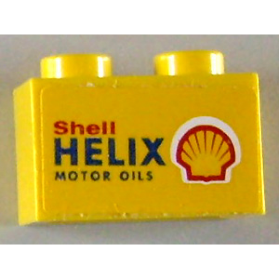 Brick 1 x 2 with 'Shell HELIX MOTOR OILS' on Yellow Background Pattern on Both Sides (Stickers) - Set 1254