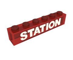 Brick 1 x 6 without Bottom Tubes with White 'STATION' Pattern