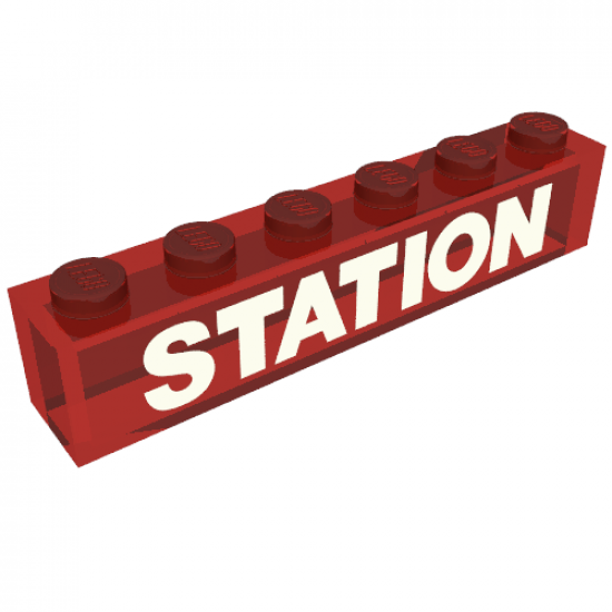 Brick 1 x 6 without Bottom Tubes with White 'STATION' Pattern