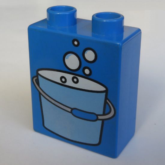Duplo, Brick 1 x 2 x 2 with Bucket of Water in Light Blue Pattern