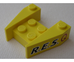 Wedge 3 x 4 without Stud Notches with Black 'R.E.S.' and Red 'Q' on Yellow Background Pattern on Both Sides (Stickers) - Set 6462