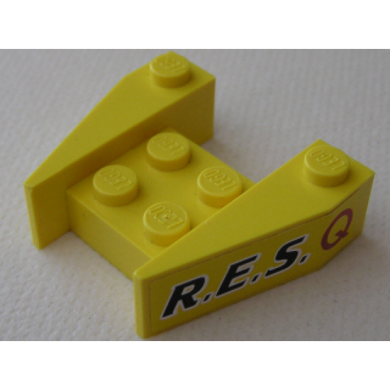 Wedge 3 x 4 without Stud Notches with Black 'R.E.S.' and Red 'Q' on Yellow Background Pattern on Both Sides (Stickers) - Set 6462
