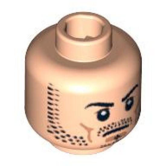 Minifigure, Head Beard Stubble, Black Eyebrows, White Pupils, Frown Pattern - Blocked Open Stud