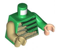 Torso Spider-Man Black and Dark Tan Muscles Outline with Dark Green Stripes Pattern (Sandman) / Green Arm Left / Tan Arm Right / Light Nougat Hand Left / Tan Hand Right