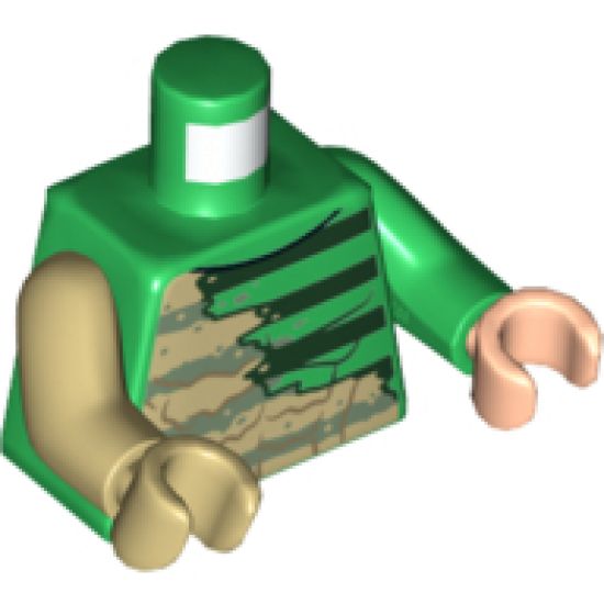 Torso Spider-Man Black and Dark Tan Muscles Outline with Dark Green Stripes Pattern (Sandman) / Green Arm Left / Tan Arm Right / Light Nougat Hand Left / Tan Hand Right