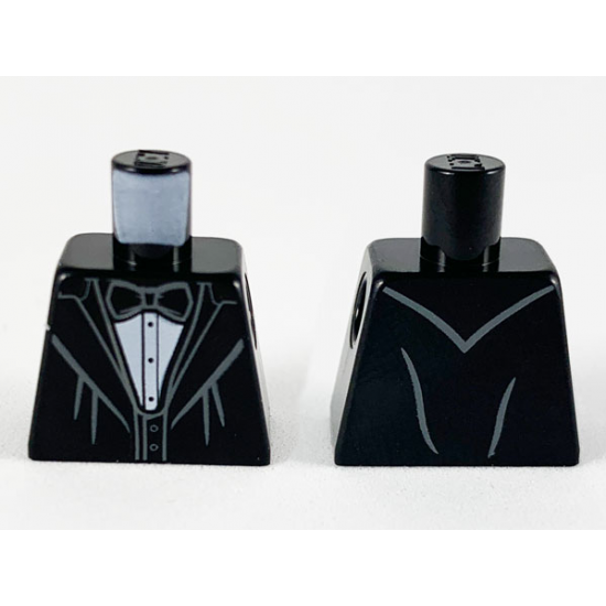 Torso Jacket with Wide Lapels, White Shirt with Black Bow Tie and Vest Pattern