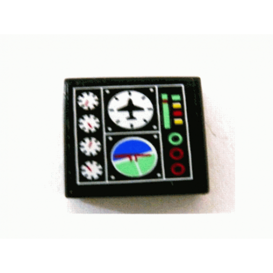 Tile 2 x 2 with Gauges and Airplane and Horizon Screen Pattern (Sticker) - Set 8412