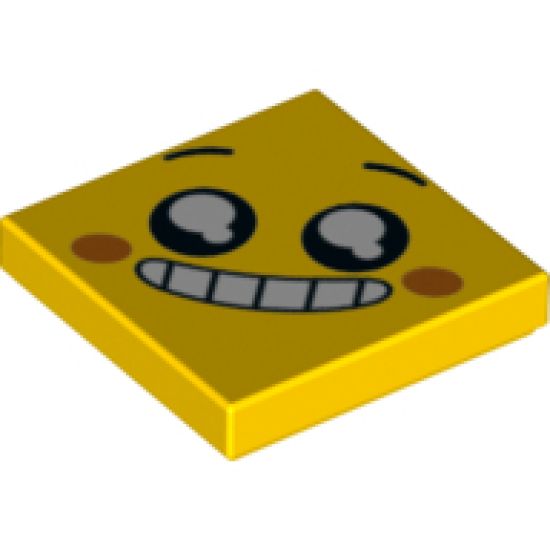 Tile 2 x 2 with Face, Smile with Teeth and Open Mouth, Black Eyes with White Pupils, Raised Eyebrows, Orange Cheeks Pattern