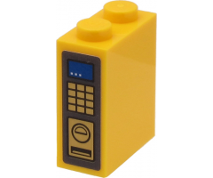 Brick 1 x 2 x 2 with Inside Stud Holder with Blue Display and Gold Keypad and Slots on Dark Bluish Gray Background Pattern (Sticker) - Set 60271