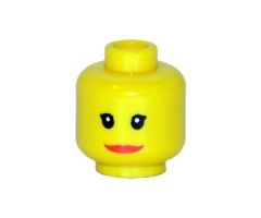 Minifigure, Head Female with Red Lips, Wide Smile, Small Eyelashes Pattern - Blocked Open Stud