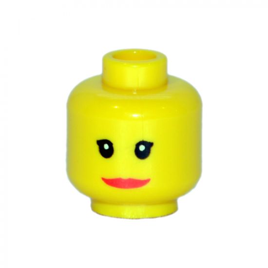 Minifigure, Head Female with Red Lips, Wide Smile, Small Eyelashes Pattern - Blocked Open Stud