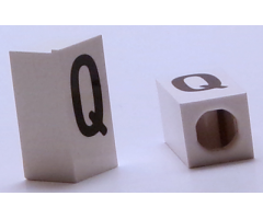 Tile, Modified 1 x 2 x 5/6 with Stud Hole in End and Black 'Q' Upper Case Pattern
