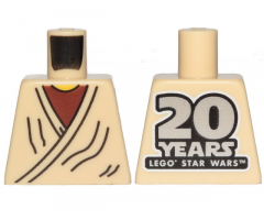 Torso SW Layered Shirt Old Obi-Wan Yellow Neck with '20 YEARS LEGO STAR WARS' on Back Pattern