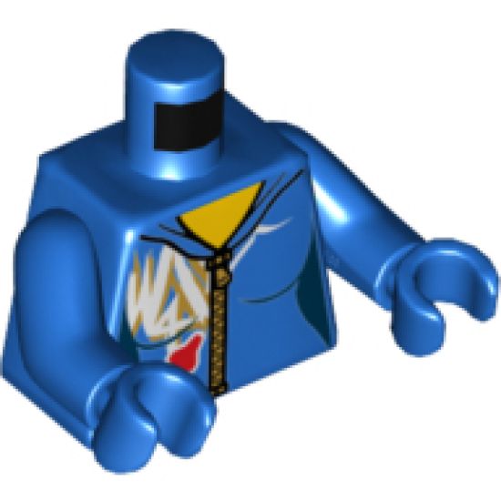 Torso Female Jumpsuit with Zipper, White and Gold Markings and Classic Space Logo Pattern / Blue Arms / Blue Hands