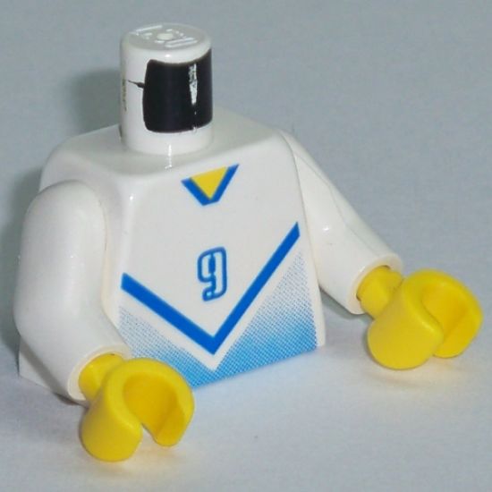 Torso Soccer Blue Chevron and No. 9 Front and Back Pattern / White Arms / Yellow Hands