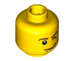 Minifigure, Head Brown Eyebrows, Lopsided Smile, Chin Dimple and Wink Pattern - Blocked Open Stud