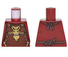 Torso Ninjago Reddish Brown Armor with Ties, Gold Buckles and Dragon Head Emblem Pattern
