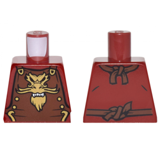 Torso Ninjago Reddish Brown Armor with Ties, Gold Buckles and Dragon Head Emblem Pattern