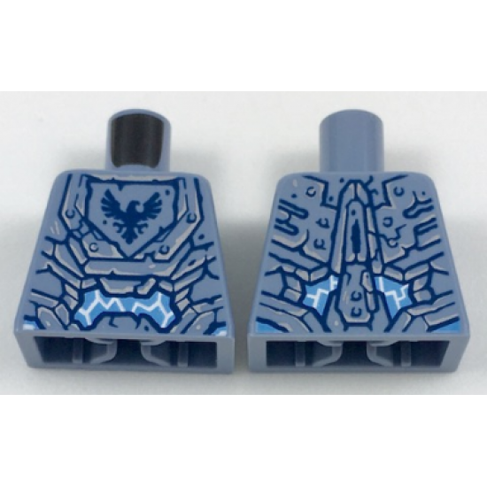 Torso Nexo Knights Armor Stone with Dark Blue Falcon in Pentagonal Shield and White Lightning Pattern