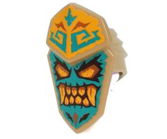 Minifigure, Headgear Islander Mask Dark Turquoise Face, Bright Light Orange Eyes and Teeth Pattern