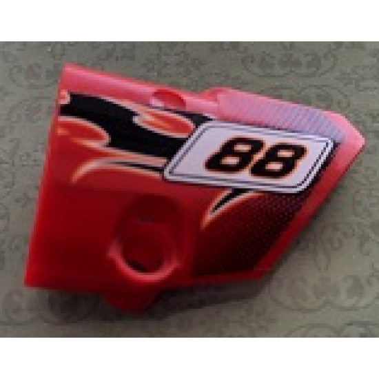 Technic, Panel Fairing # 2 Small Smooth Short, Side B with Black Number 88 and Flames Pattern (Sticker) - Set 8051