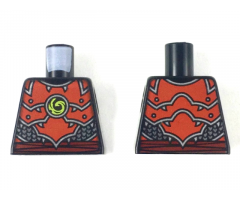 Torso Ninjago Red Plate Armor and Belt, Silver Scale Armor, Lime Swirl Medallion Pattern