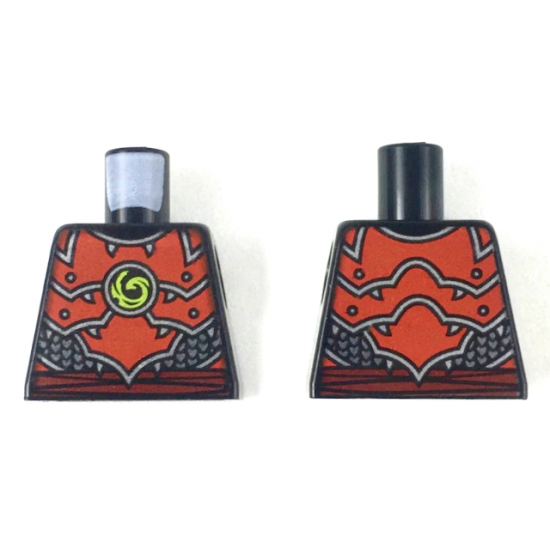 Torso Ninjago Red Plate Armor and Belt, Silver Scale Armor, Lime Swirl Medallion Pattern