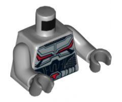 Torso Armor with Black and Red Lines on Chest and Silver Belt with Red Buckle Pattern / Light Bluish Gray Arms / Dark Bluish Gray Hands