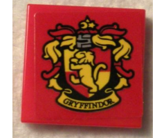 Tile 2 x 2 with HP 'GRYFFINDOR' House Crest on Red Background Pattern (Sticker) - Set 75956