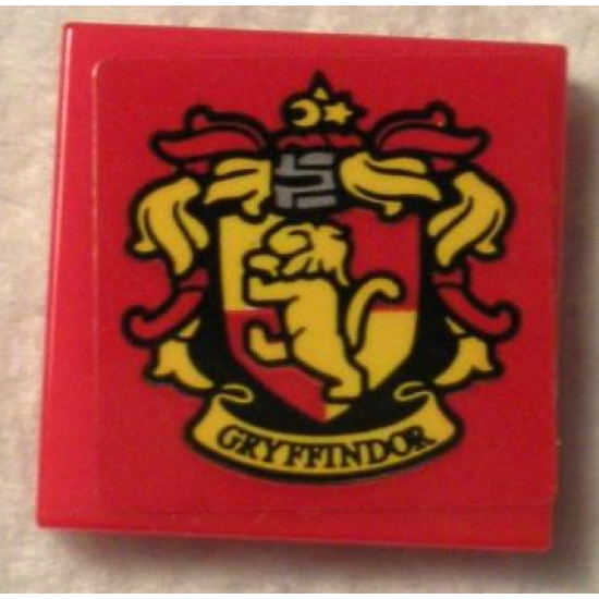 Tile 2 x 2 with HP 'GRYFFINDOR' House Crest on Red Background Pattern (Sticker) - Set 75956