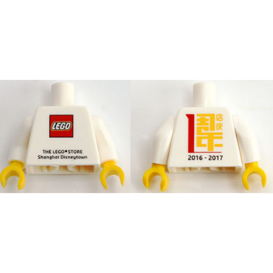 Torso THE LEGO STORE Shanghai Disneytown Front, 2016 - 2017 Back Pattern / White Arms / Yellow Hands