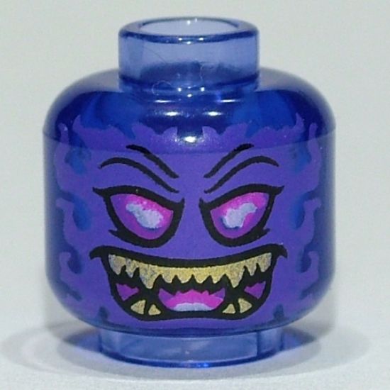 Minifigure, Head Alien Ghost with Dark Purple Face, Magenta Eyes and Open Mouth and Gold Sharp Teeth Pattern