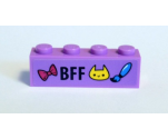 Brick 1 x 4 with Magenta Bow, Dark Blue 'BFF', Yellow Cat Face and Paint Brush Pattern (Sticker) - Set 41346