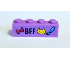 Brick 1 x 4 with Magenta Bow, Dark Blue 'BFF', Yellow Cat Face and Paint Brush Pattern (Sticker) - Set 41346