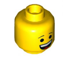 Minifigure, Head Dual Sided Large Open Mouth Grin / Confused with Left Eyebrow Raised and Open Mouth Pattern (Emmet) - Hollow Stud