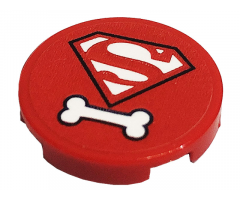 Tile, Round 2 x 2 with Bottom Stud Holder with Superman 'S' Logo and White Dog Bone Pattern (Sticker) - Set 41233