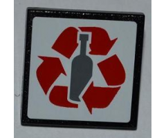Road Sign 2 x 2 Square with Clip with Red Recycling Arrows and Bottle Pattern (Sticker) - Set 4206