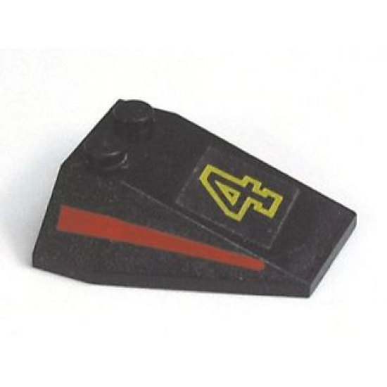 Wedge 4 x 4 Triple without Stud Notches with Number 4 and Red Stripe both sides Pattern (Stickers) - Set 6551