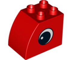 Duplo, Brick 2 x 3 x 2 Slope Curved with Circled Black Eye with White Pupil and Crescent Pattern on Both Sides