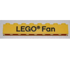 Brick 1 x 8 with Black 'LEGO Fan' Text Pattern on front and 'ANNO 1958' Text Pattern on back
